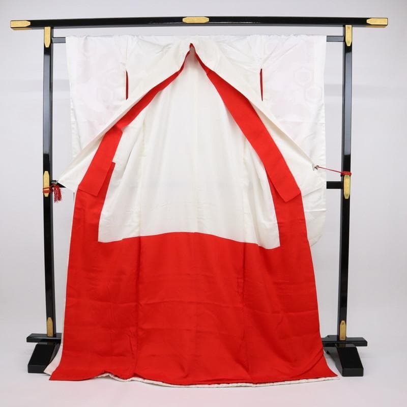 花嫁3点セット 白 掛下 帯 長襦袢 亀甲に菊と鶴 舞台衣装にも♪正絹12RS6