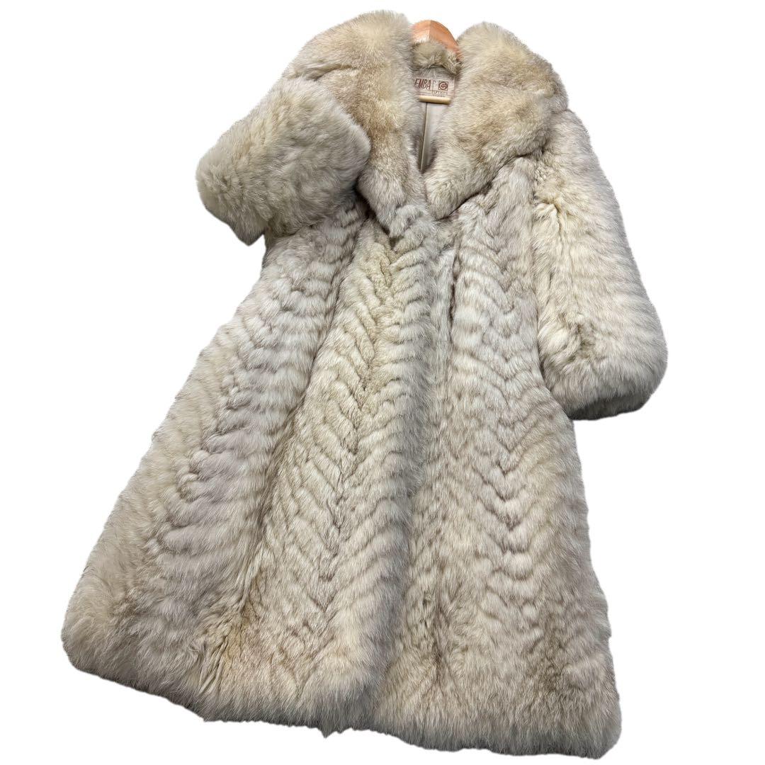 総丈112cm　エンバ　ブルーフォックス　ロング丈　リアルファーコート　L相当