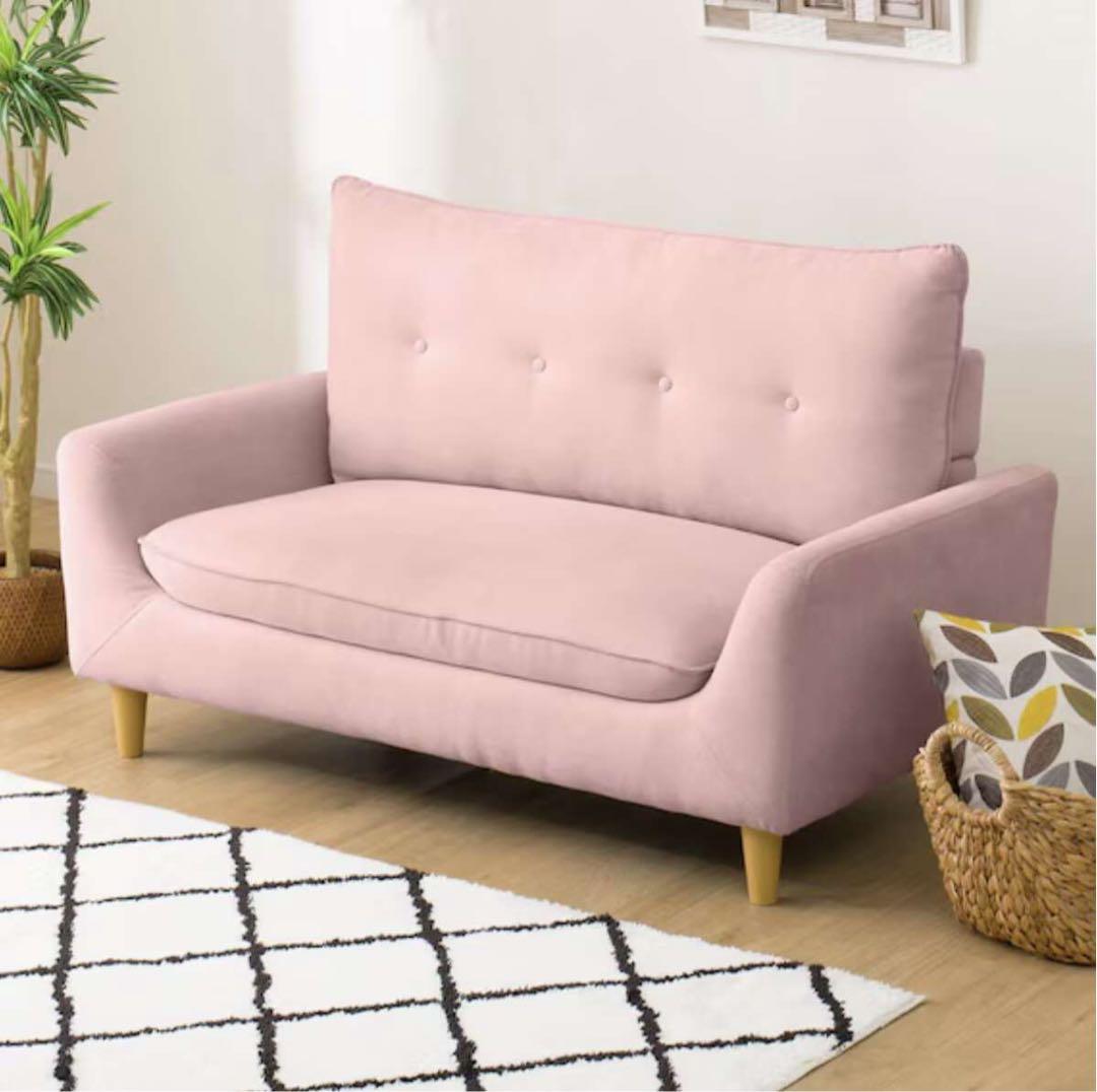 ニトリ 2人掛け ローソファにもなるコンパクトソファ 布張りタイプ ローズ