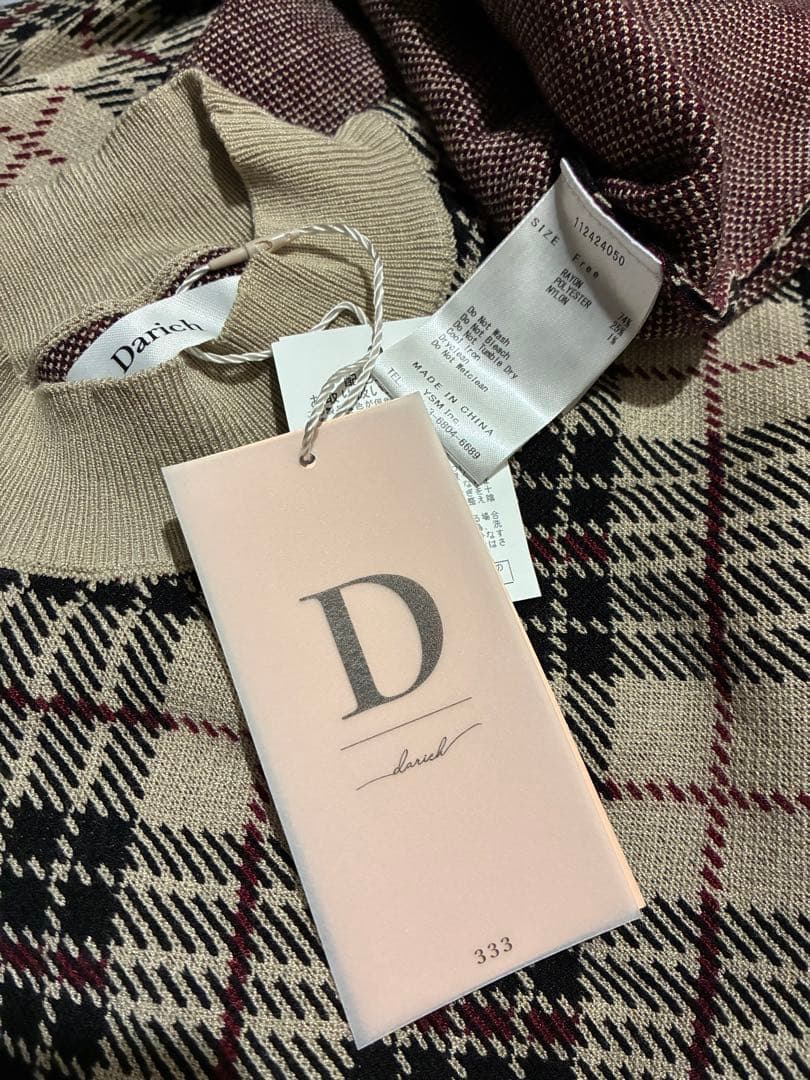 Darichダーリッチ チェックジャガードノースリニットミニワンピース BEG