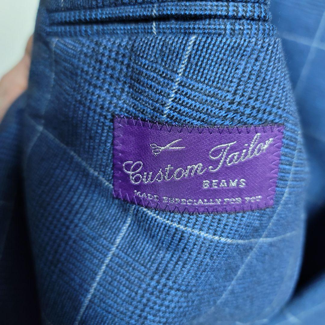 ビームスF ダブルジャケット ブルー グレンチェック　サイズ48