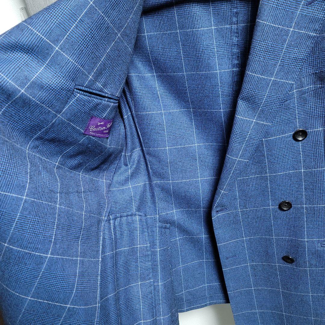 ビームスF ダブルジャケット ブルー グレンチェック　サイズ48