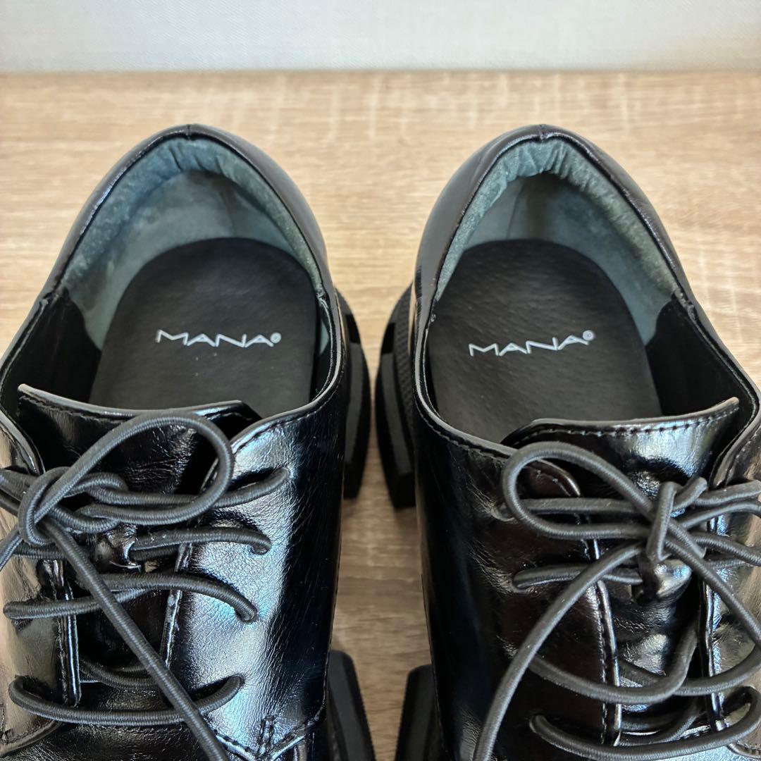 MANA マナ 23.5cm レースアップ ローファー 厚底 ブラック