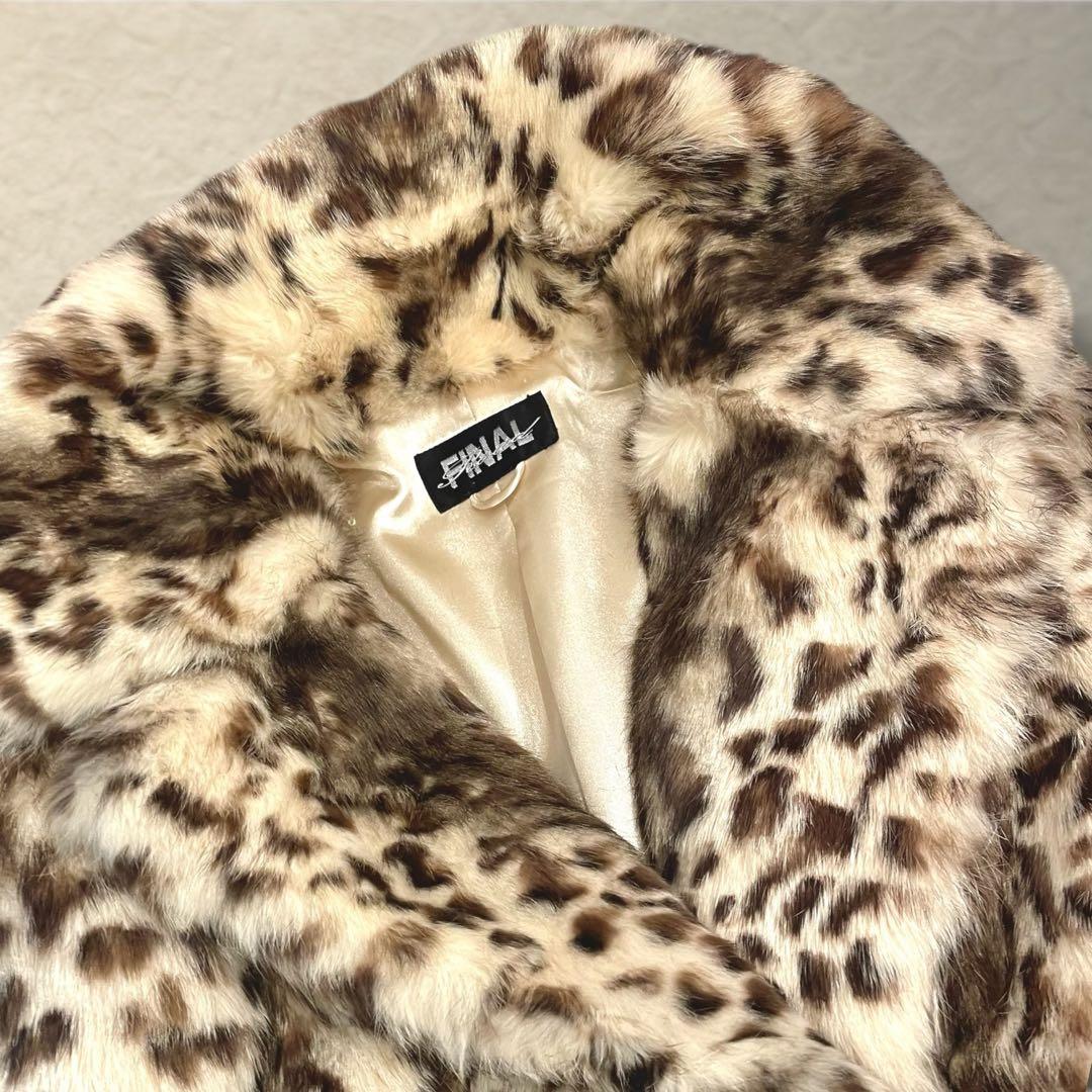 高級感◎ リアルファー ラビット雪豹 レオパード柄 細身Mサイズ　主役級