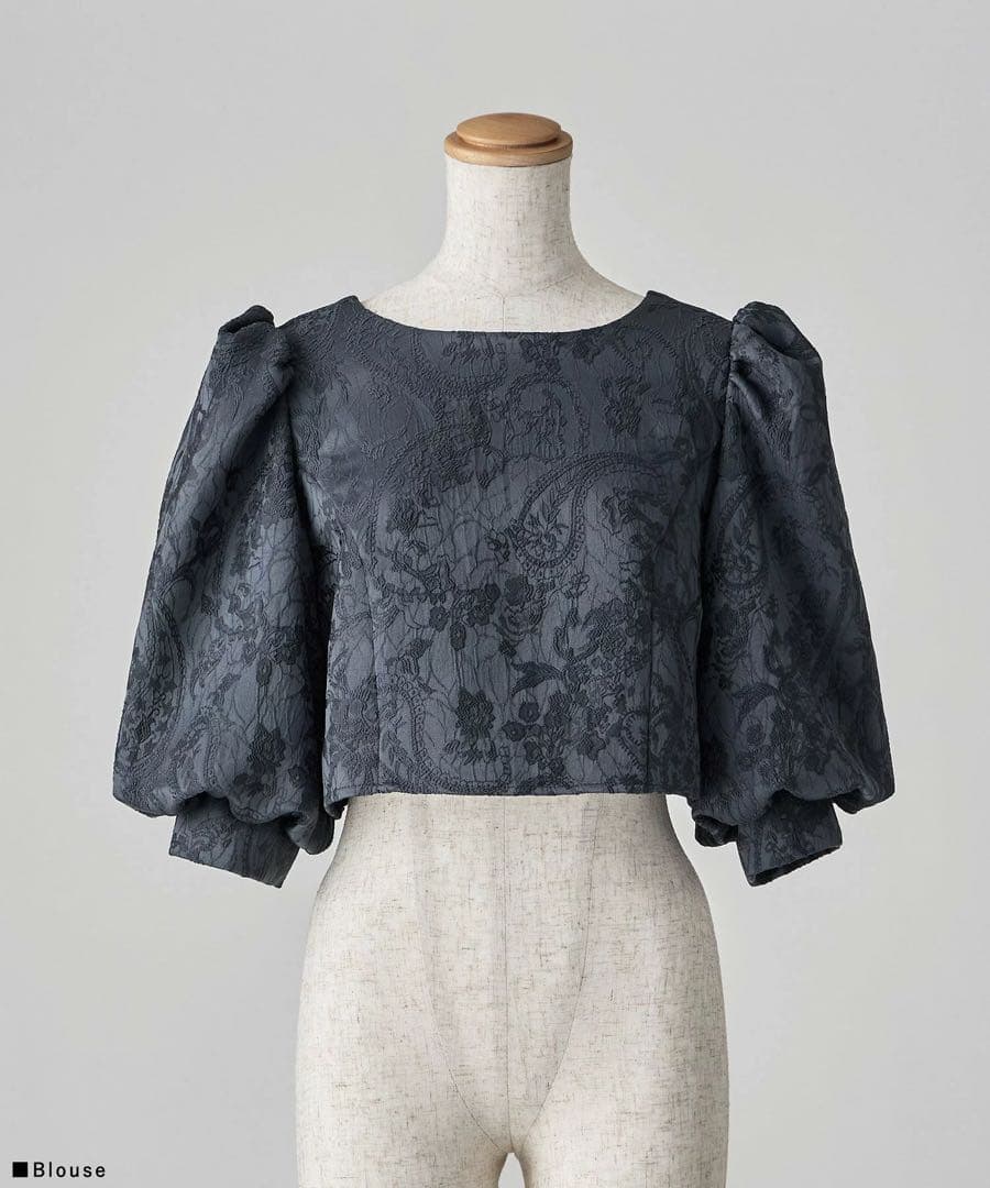 ダークグレー パフスリーブ ロングドレス