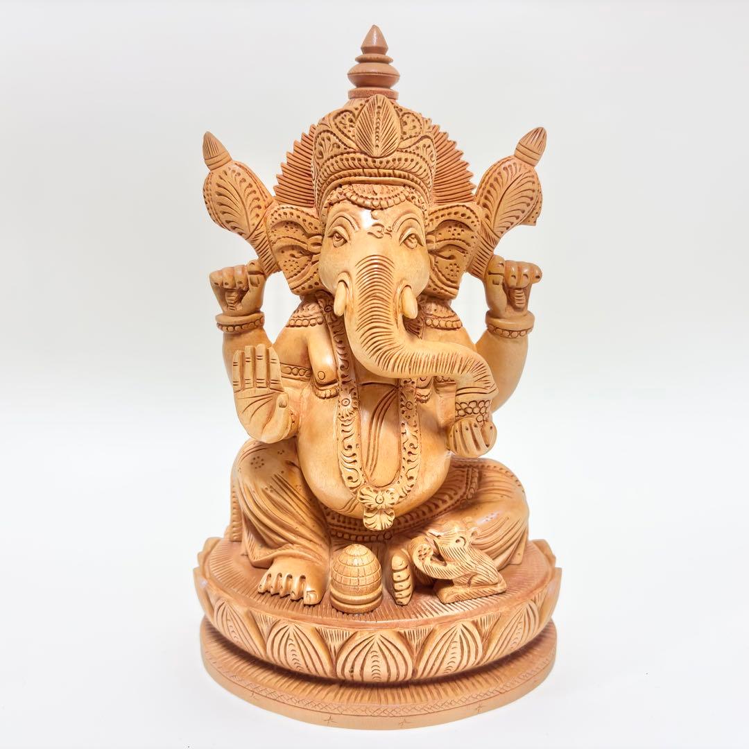 ま*こ様 【大】神木カダムウッド製　木製　ガネーシャ像 置物 約23cm