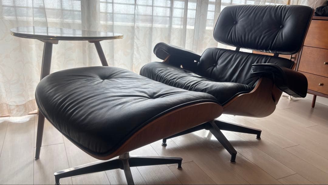 1人用ラウンジソファ & オットマン ブラックレザー【練馬区引取限定】