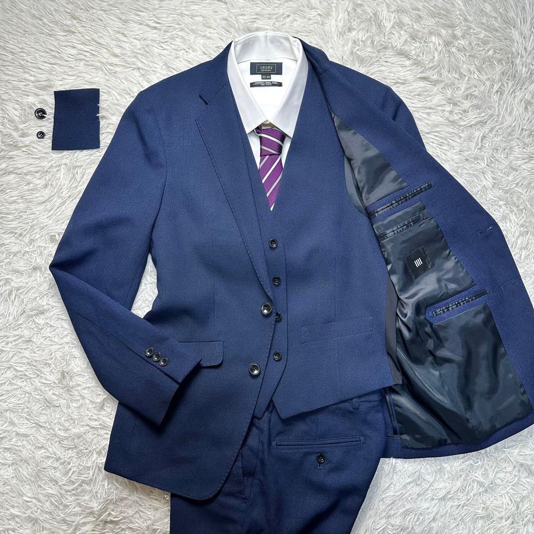 未使用級 スーツセレクト 4S 3ピース ネイビー 洗濯可 セットアップ Y4