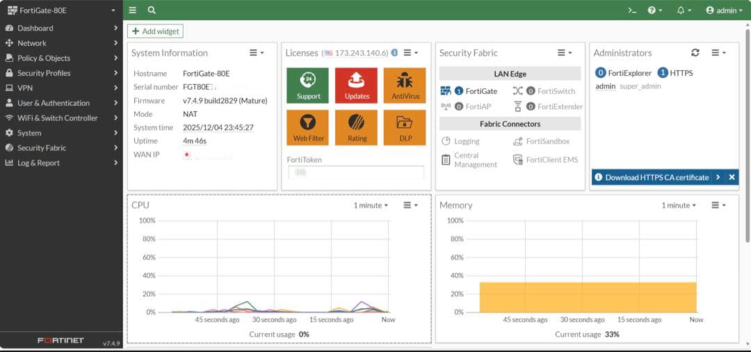 FORTINET FORTIGATE-80E(ライセンス切れ)【v7.4.9】②