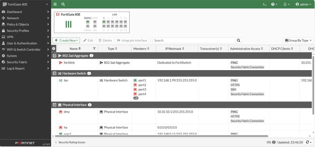 FORTINET FORTIGATE-80E(ライセンス切れ)【v7.4.9】②