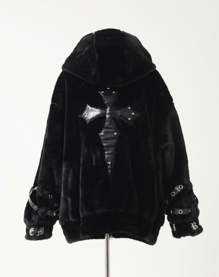 REFLEM【レフレム】ベルト付きハイネックファーパーカー　Black