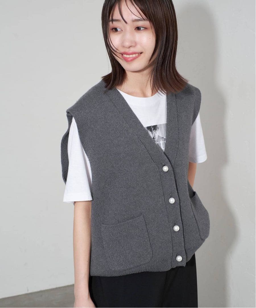 SLOBE IENA パールニットベスト 新品 グレー