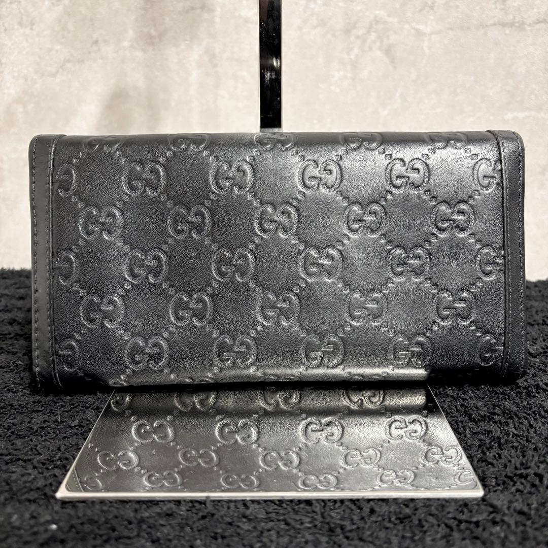 美品 GUCCI シマ インターロッキング フラップ ブラック 長財布