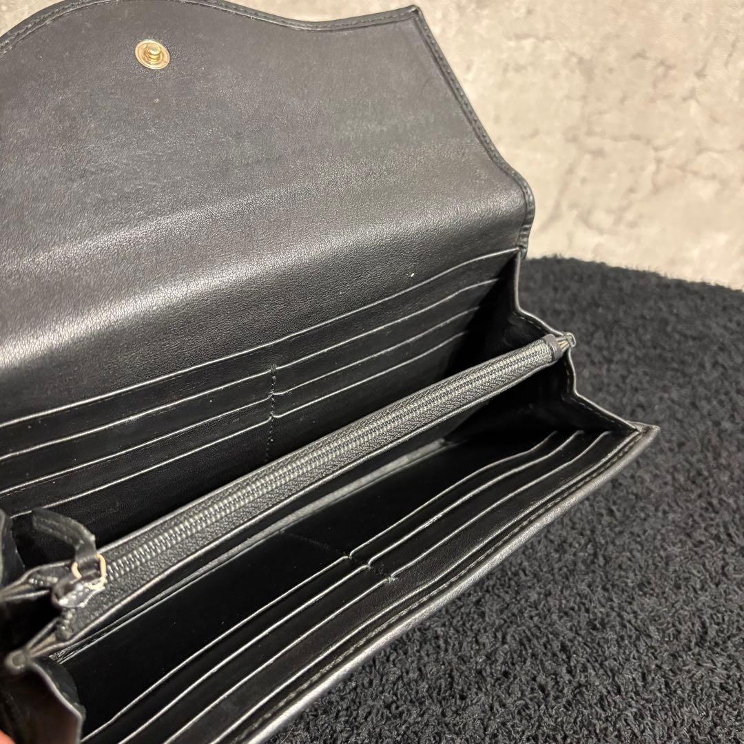 美品 GUCCI シマ インターロッキング フラップ ブラック 長財布
