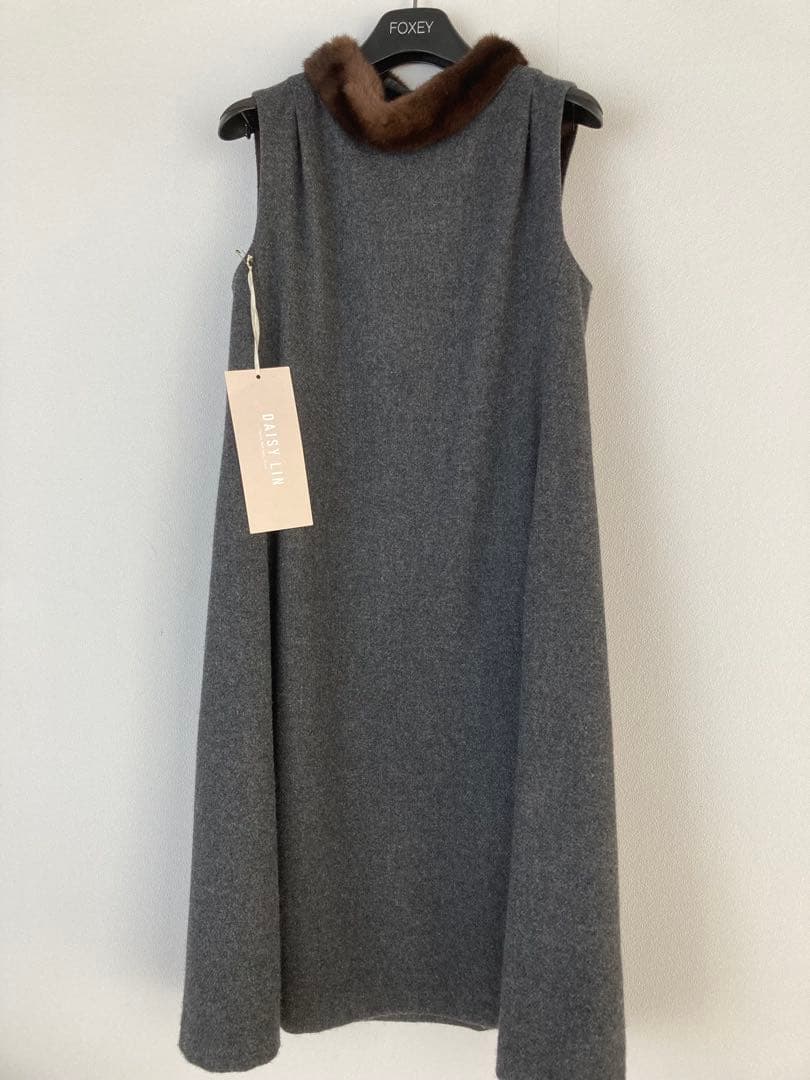FOXEY ミンク襟付きノースリーブ ワンピース 38