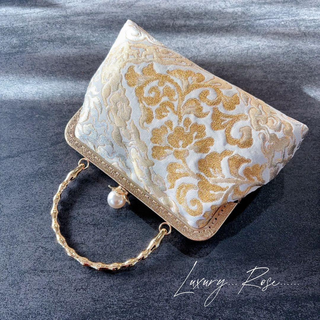 １月の新作♡京都西陣服部織物　最高級格の高い伝統柄絹の煌めき上品ゴールド帯バッグ