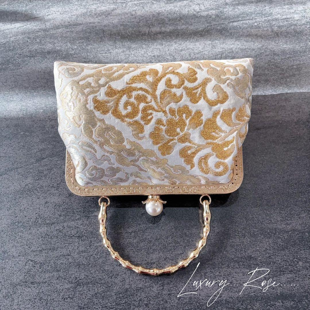 １月の新作♡京都西陣服部織物　最高級格の高い伝統柄絹の煌めき上品ゴールド帯バッグ