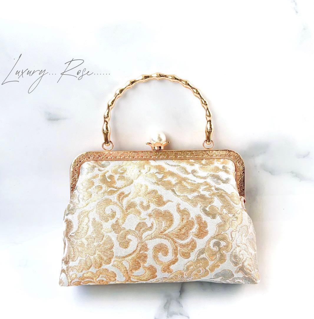 １月の新作♡京都西陣服部織物　最高級格の高い伝統柄絹の煌めき上品ゴールド帯バッグ