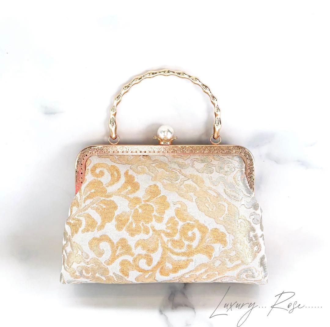 １月の新作♡京都西陣服部織物　最高級格の高い伝統柄絹の煌めき上品ゴールド帯バッグ
