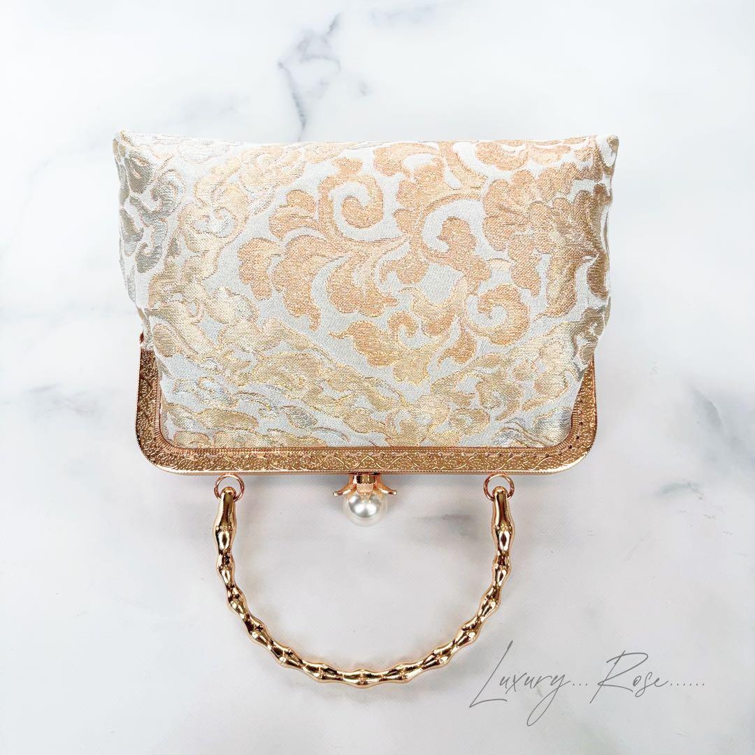 １月の新作♡京都西陣服部織物　最高級格の高い伝統柄絹の煌めき上品ゴールド帯バッグ