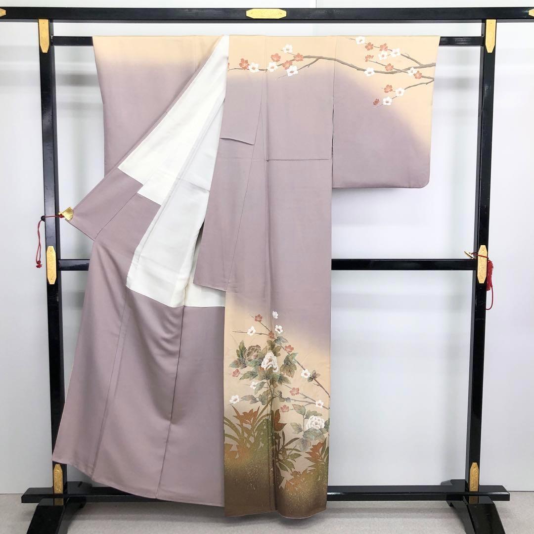 訪問着 作家物 美しい友禅 花模様 牡丹 梅 金銀通し 淡藤色 K-3265