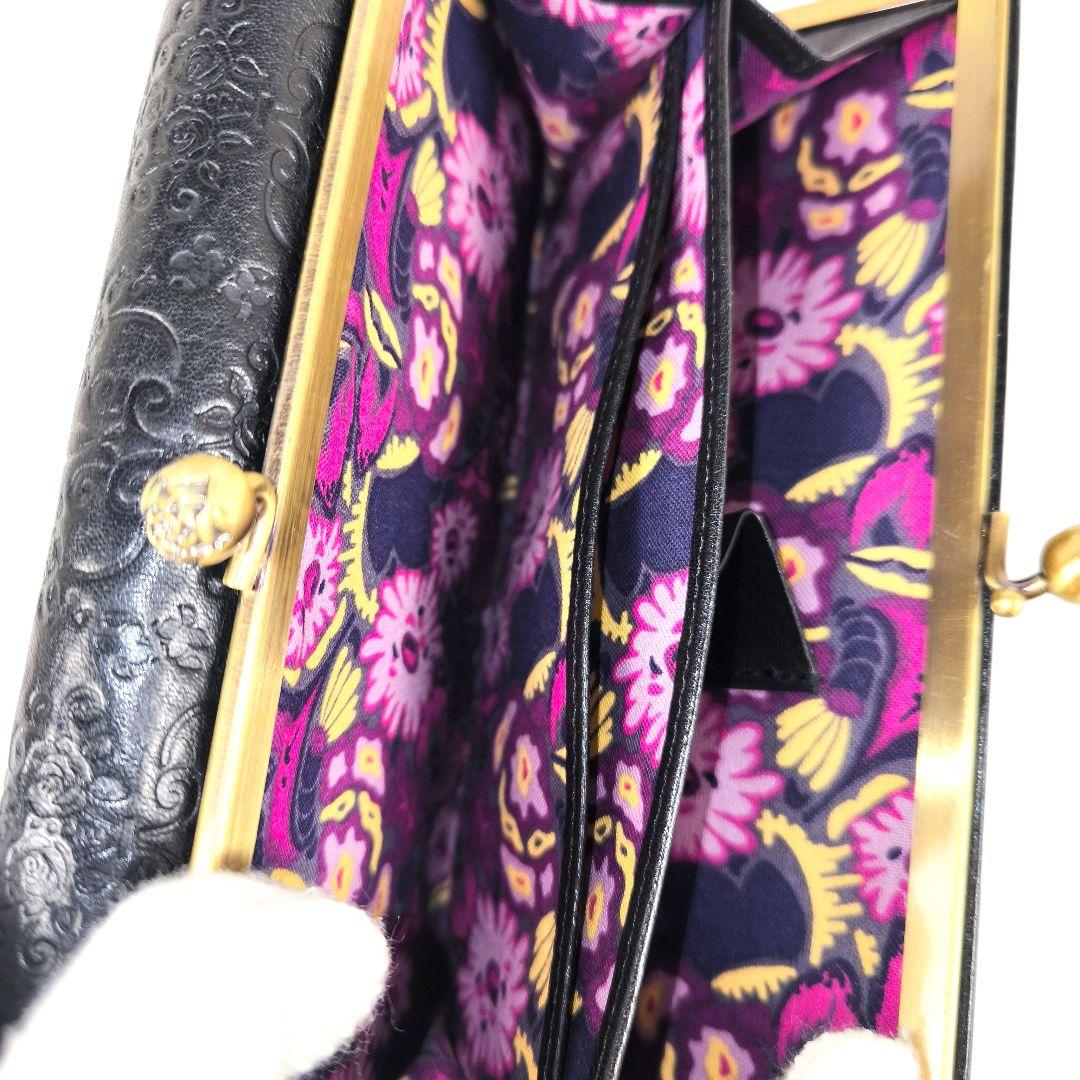 【希少美品】ANNA SUI 長財布 ダリア ガマグチ レザー バタフライ