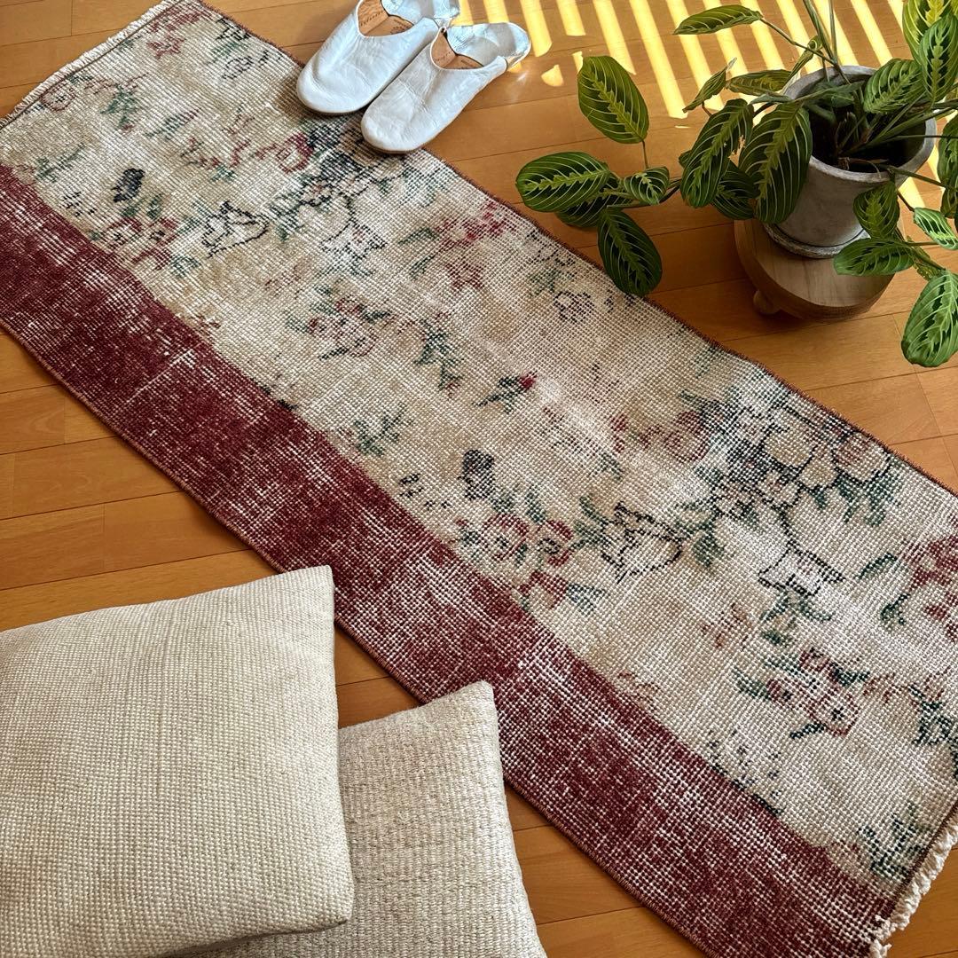 50×131アンティークボタニカル　ランナーラグ　トルコヴィンテージラグ