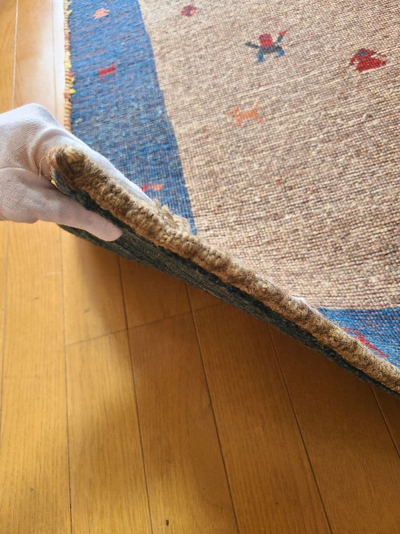 連休限定価格♪ギャッベ　手織り絨毯　民族模様　ラグ　約125×85㎝