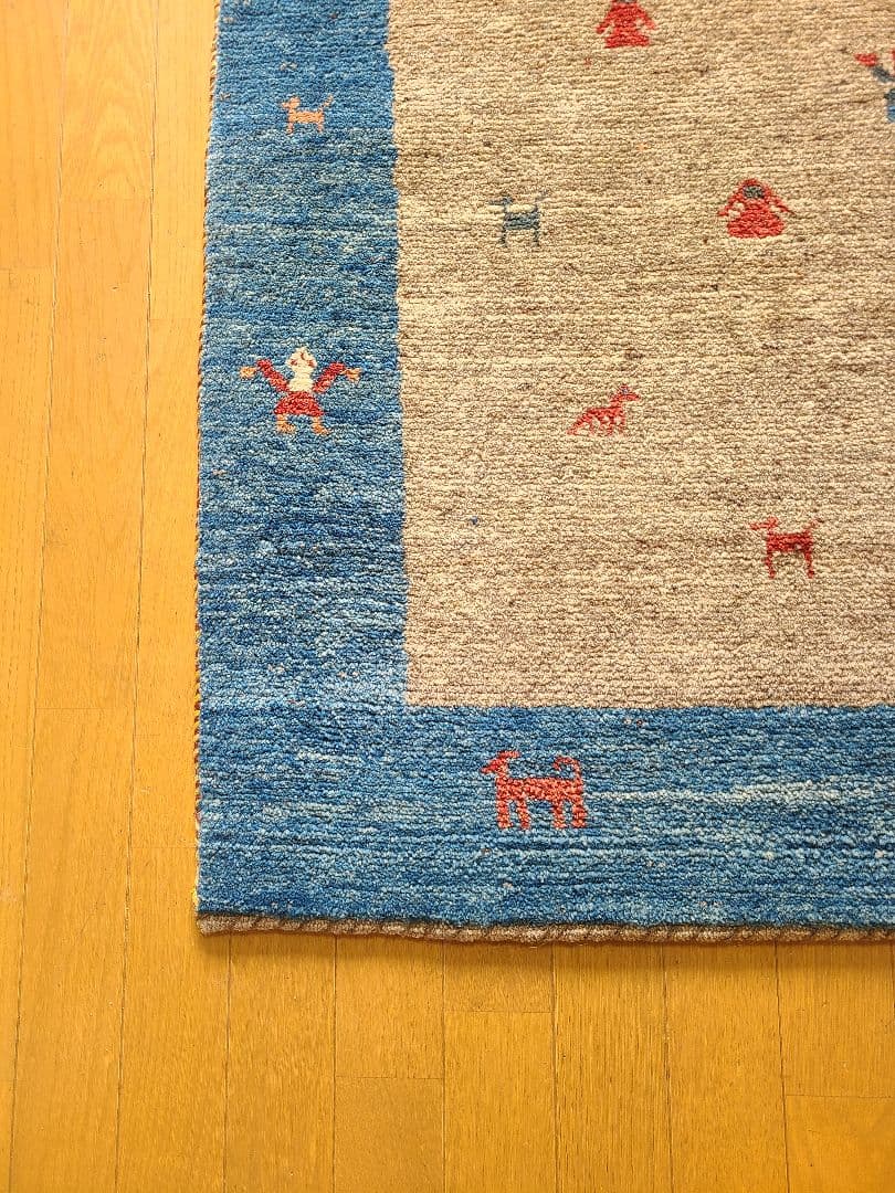 連休限定価格♪ギャッベ　手織り絨毯　民族模様　ラグ　約125×85㎝