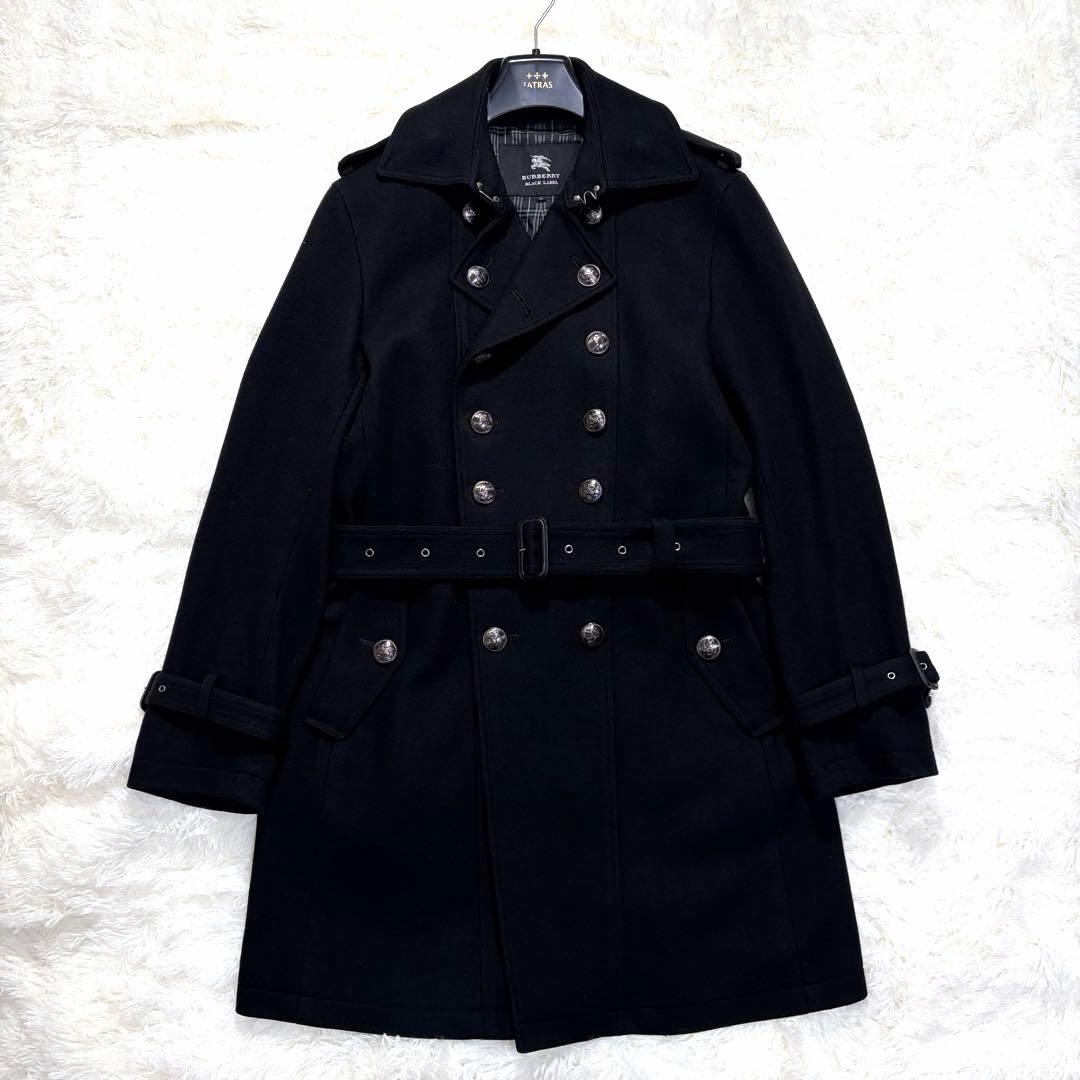 バーバリーブラックレーベル ナポレオン カシミヤ ベルト ロング丈 黒 M