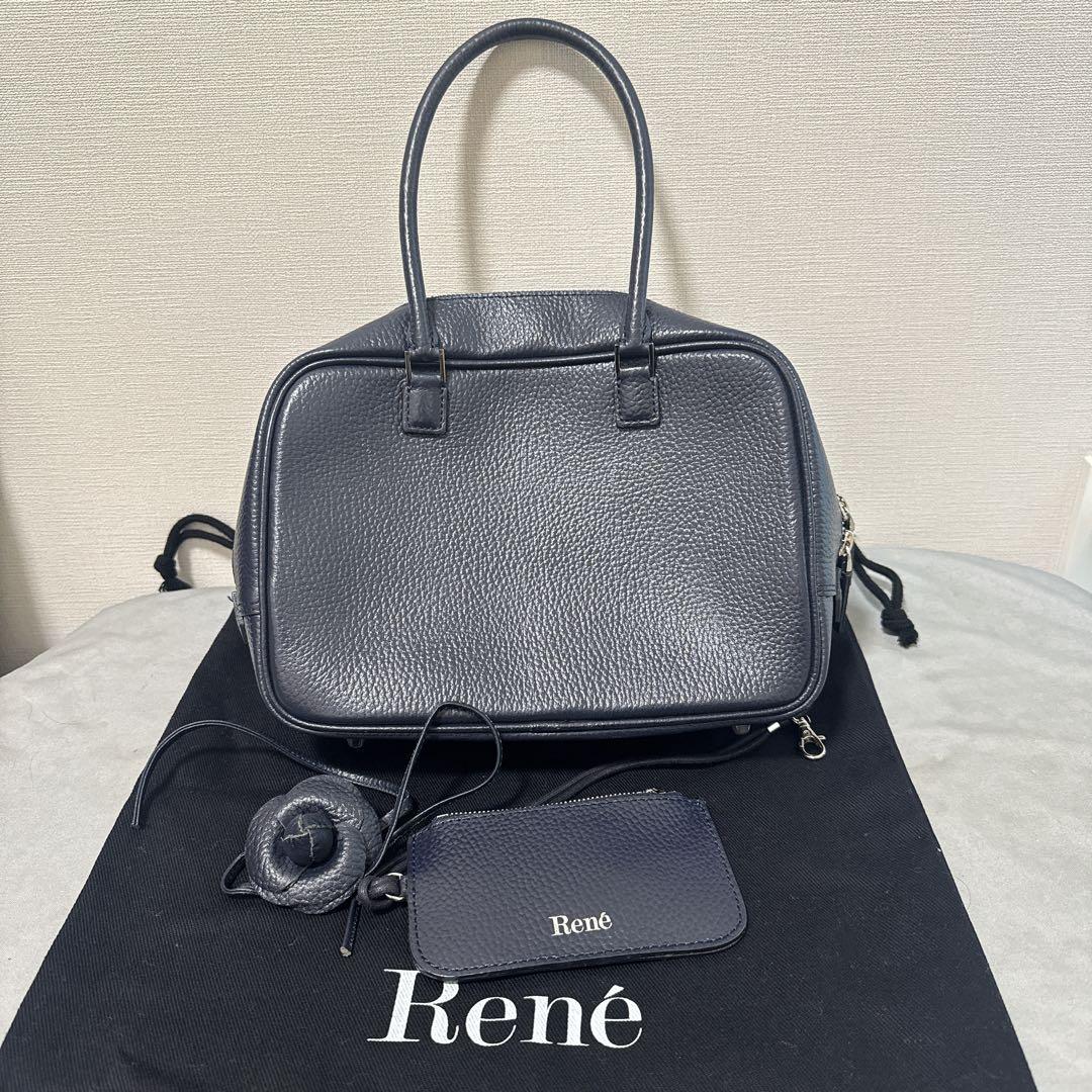 Rene ルネ 定番ハンドバッグ　ネイビー　ウォレット付き