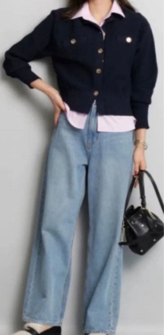 新品 ジャスグリッティー JUSGLITTY 衿付きカノコカーデガン Mネイビー