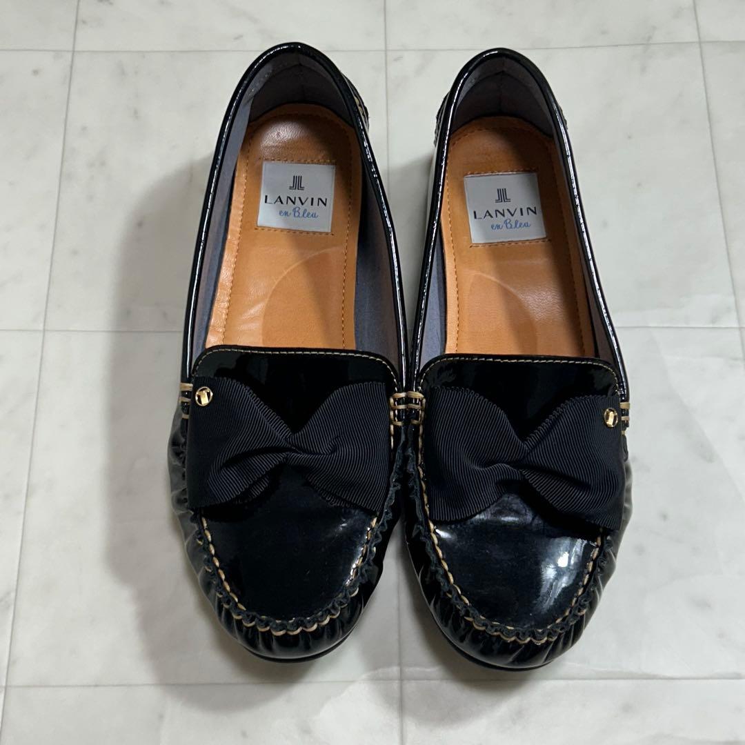 LANVIN en Bleu ローファー モカシン エナメル リボン 24cm