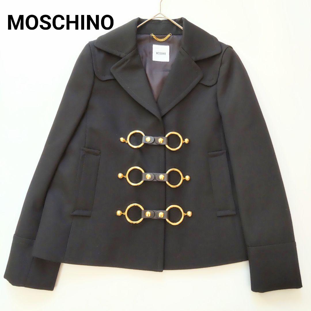 未使用級 モスキーノ ゴールド金具 レザー テーラードジャケット ブラック 44