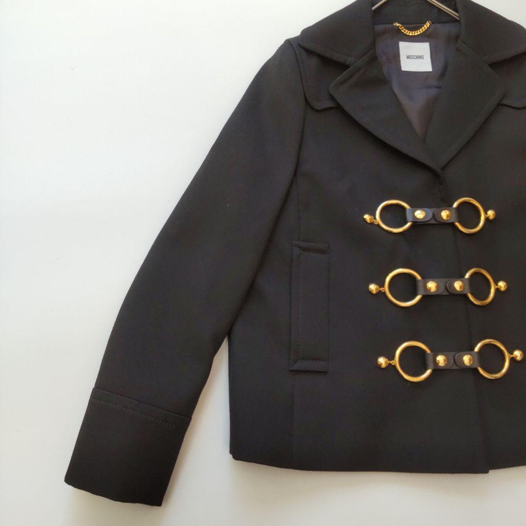 未使用級 モスキーノ ゴールド金具 レザー テーラードジャケット ブラック 44