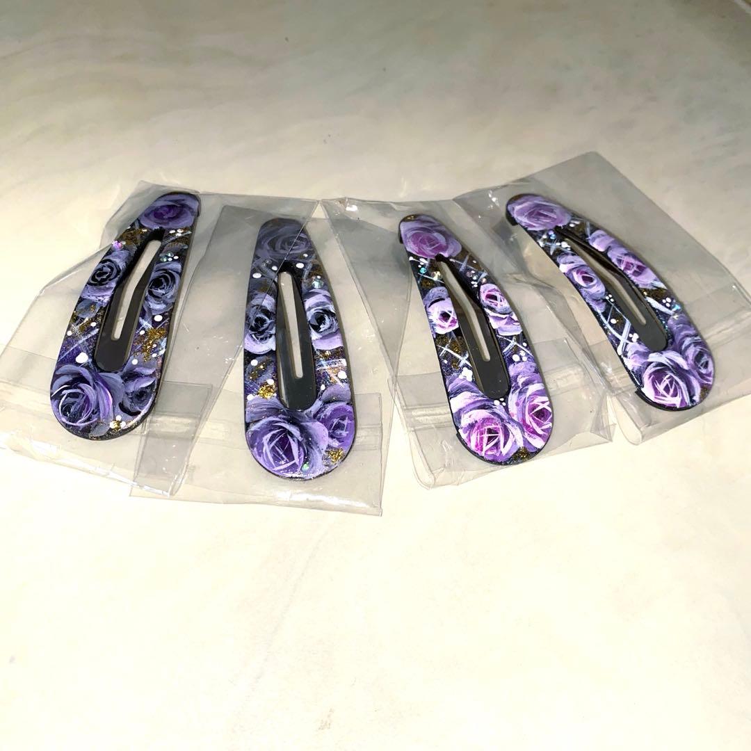 ショルダーバック　パッチン留め　薔薇　手描き　トールペイント