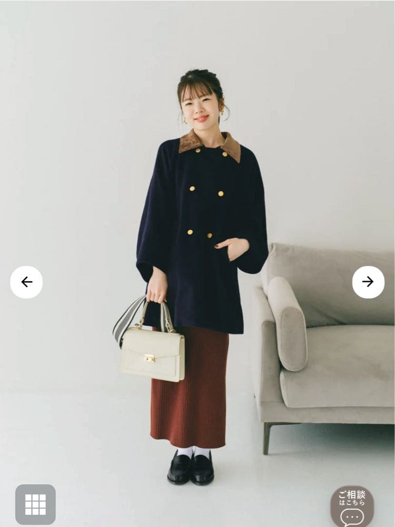 COHINA 2wayカラーゴールドボタンミドルコート