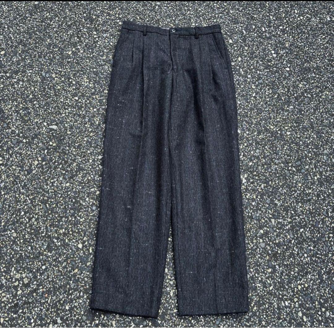 80s 90s ワイドスラックス 絣 ネップ ブラック シティーボーイ