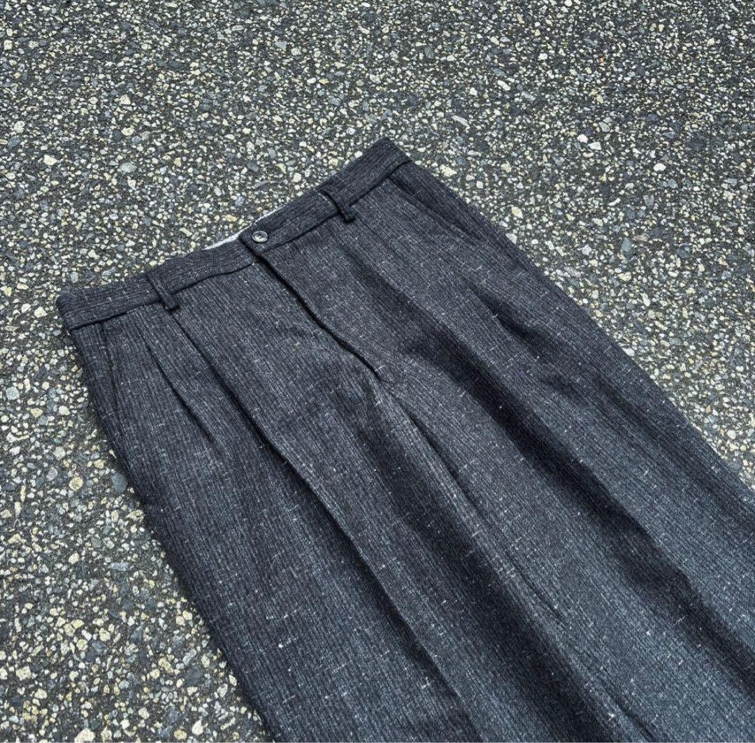 80s 90s ワイドスラックス 絣 ネップ ブラック シティーボーイ