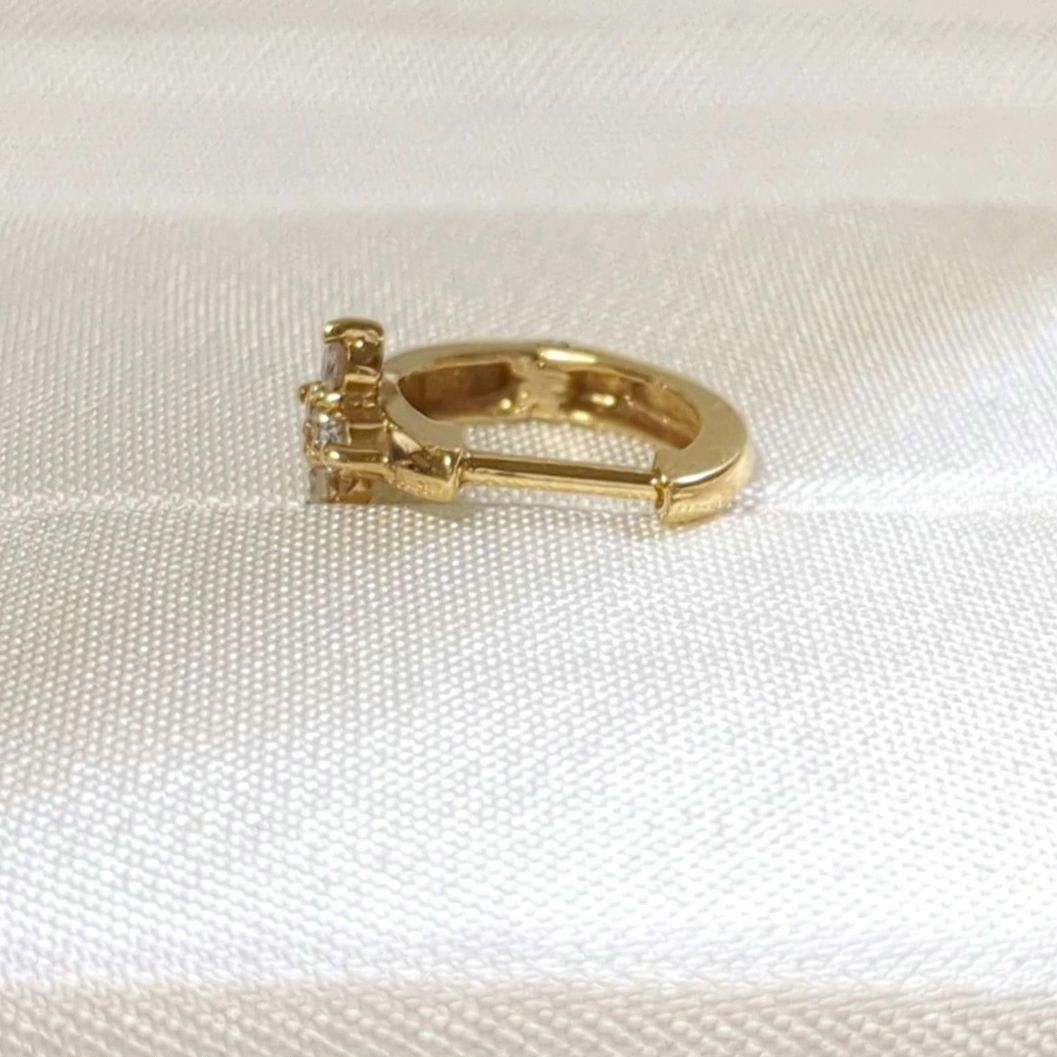 K18　D0.08ct　中折れ式　フープピアス　片耳　YG　クロス　花　小さめ
