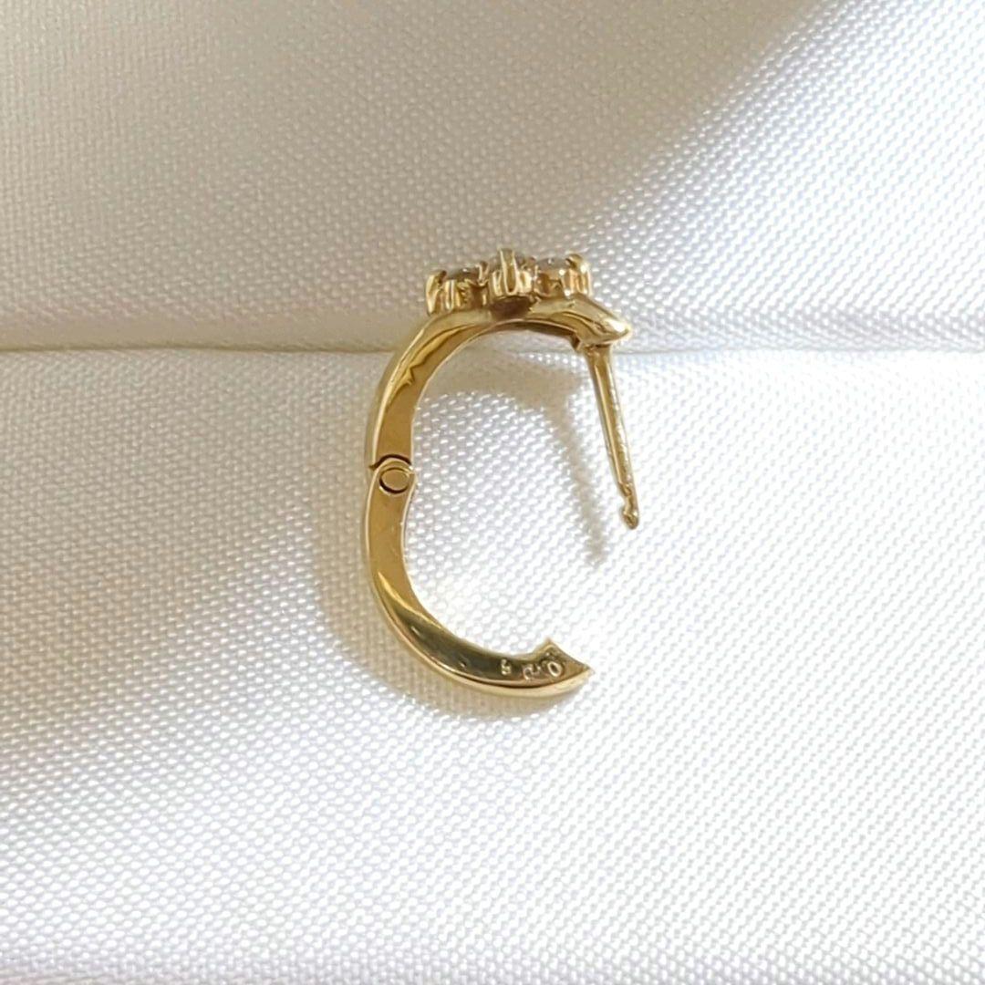 K18　D0.08ct　中折れ式　フープピアス　片耳　YG　クロス　花　小さめ