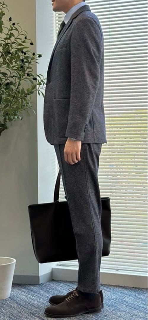 【未使用タグ付】金のパジャマスーツプレミアム ウールジャージ 紺グレンチェックL