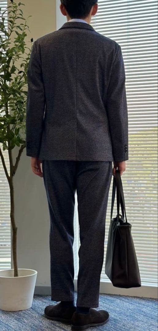 【未使用タグ付】金のパジャマスーツプレミアム ウールジャージ 紺グレンチェックL