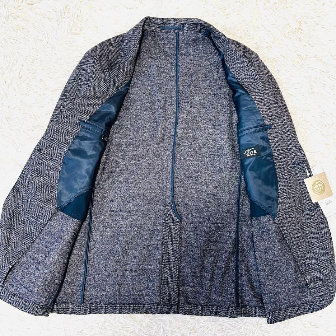 【未使用タグ付】金のパジャマスーツプレミアム ウールジャージ 紺グレンチェックL