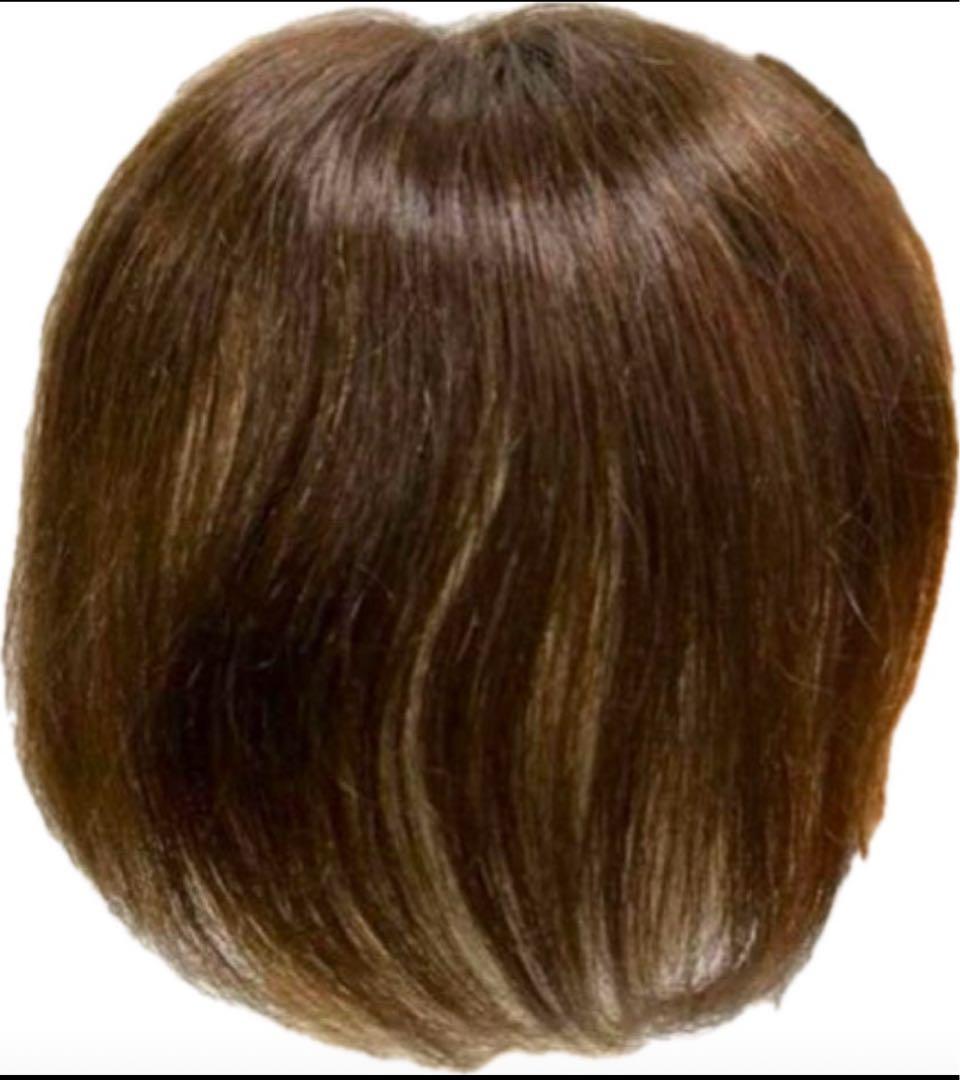 ★自然！総手植え人毛100％ヘアピース 部分ウィッグ自然なつむじ　栗色