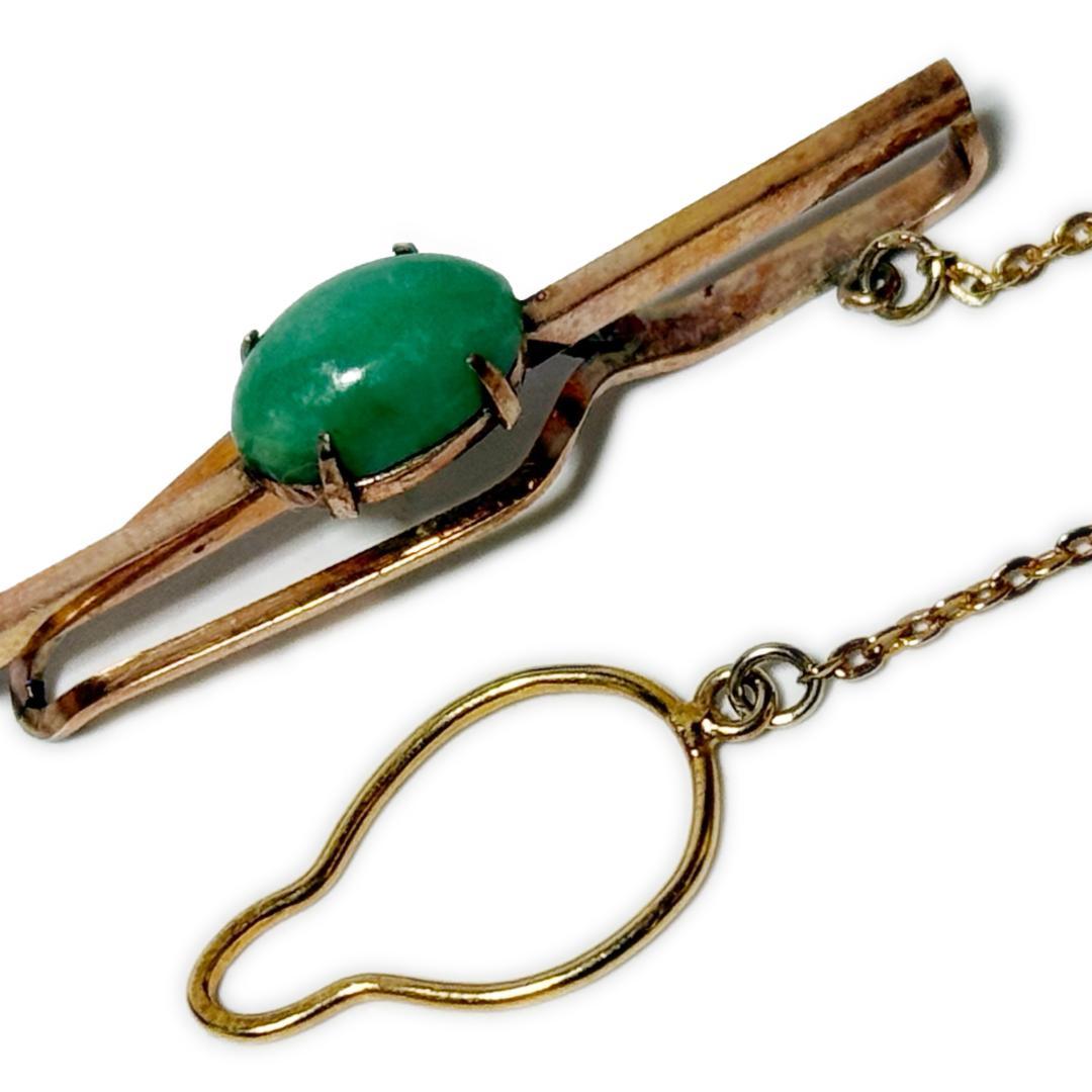 翡翠のネクタイピン《10金 メンズ グリーン ゴールド ヴィンテージ 中古》