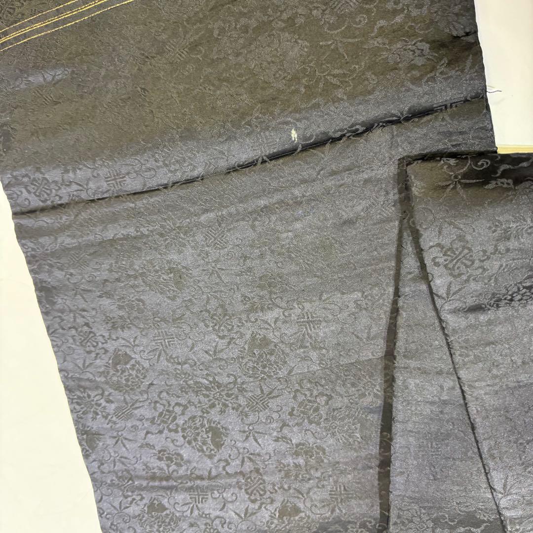 鷹の刺繍 名古屋帯 黒　アンティーク　刺繍帯　羽