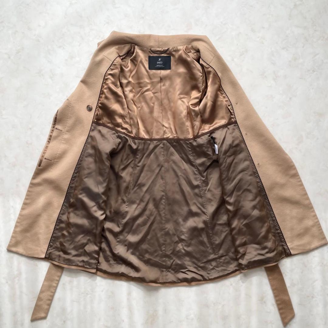 INED イネド カシミヤ100% 　ベルテッドコート 女優襟　ウールコート　M