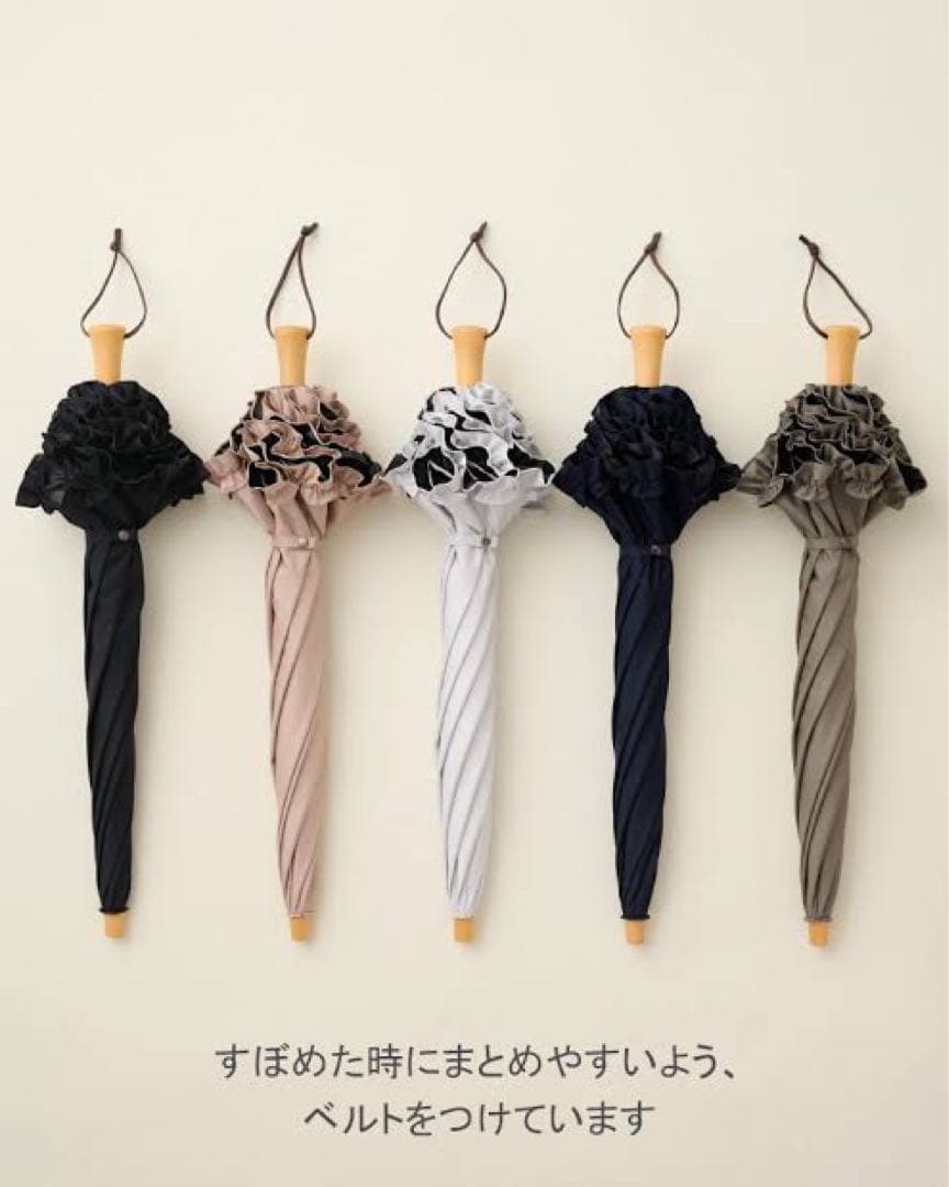 サンバリア100 2段折 フリル ネイビー 木ストレート