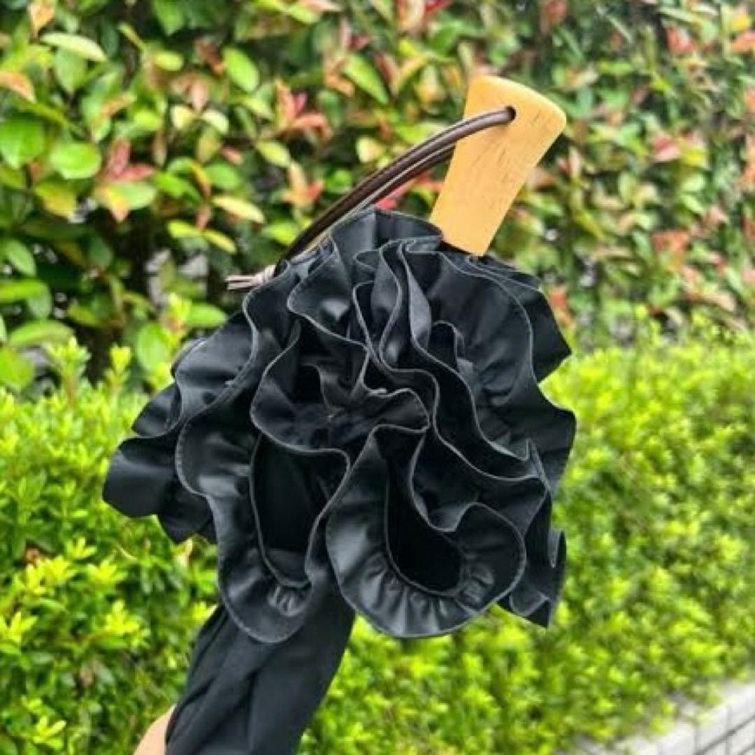 サンバリア100 2段折 フリル ネイビー 木ストレート